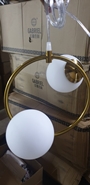 Đèn thả thủy tinh đơn TH210W, vòng tròn mạ đồng  2 chao thủy tinh đục D120, E27x02, KT(mm): D250